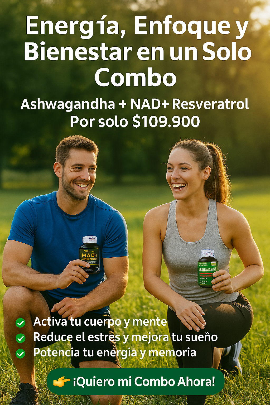 🧠🔥 Combo Potencia Celular + Estrés Bajo: NAD+ Resveratrol + Ashwagandha KSM-66🍃
