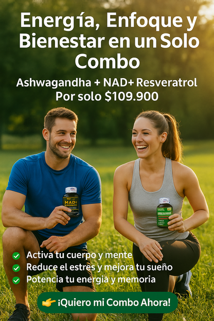 🧠🔥 Combo Potencia Celular + Estrés Bajo: NAD+ Resveratrol + Ashwagandha KSM-66🍃
