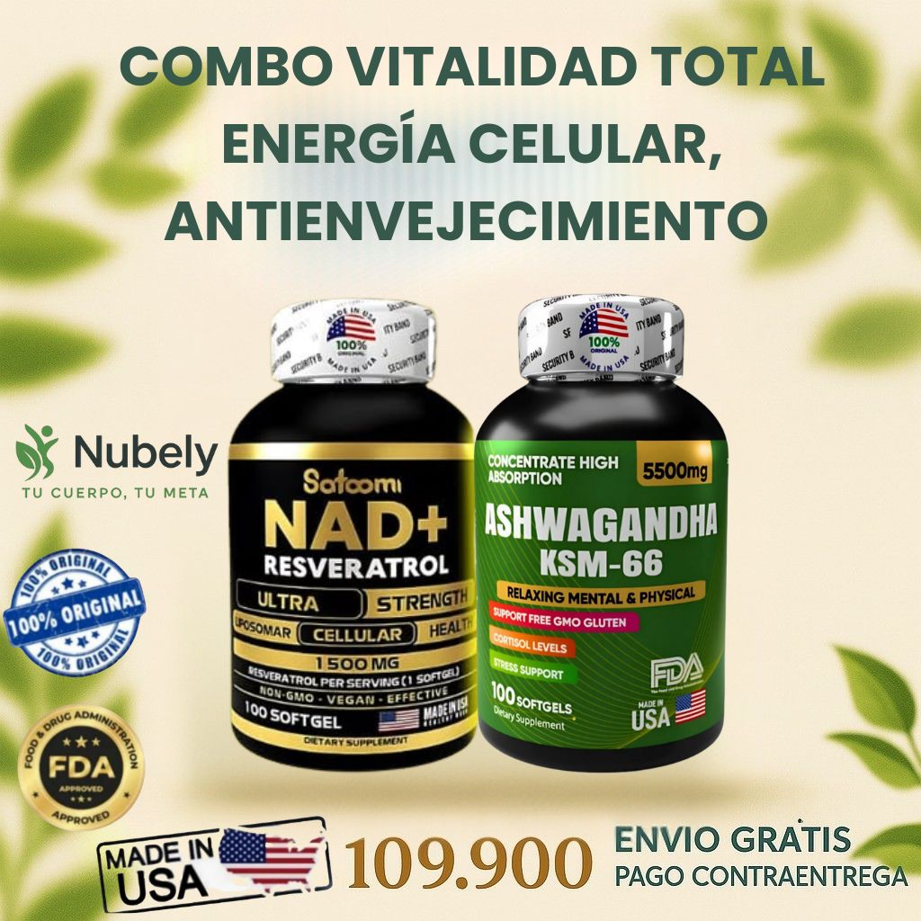 🧠🔥 Combo Potencia Celular + Estrés Bajo: NAD+ Resveratrol + Ashwagandha KSM-66🍃